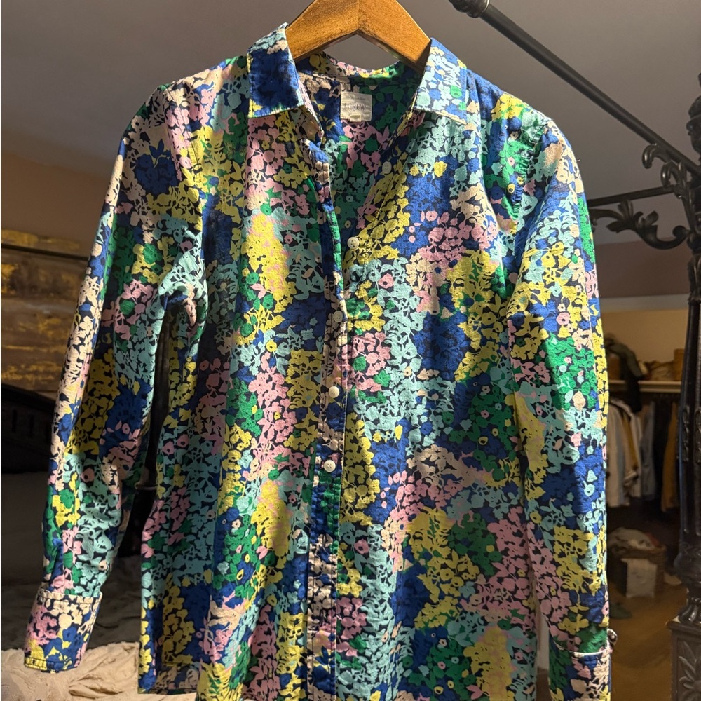 J. Crew Blue and Green Floral Men's Shirt